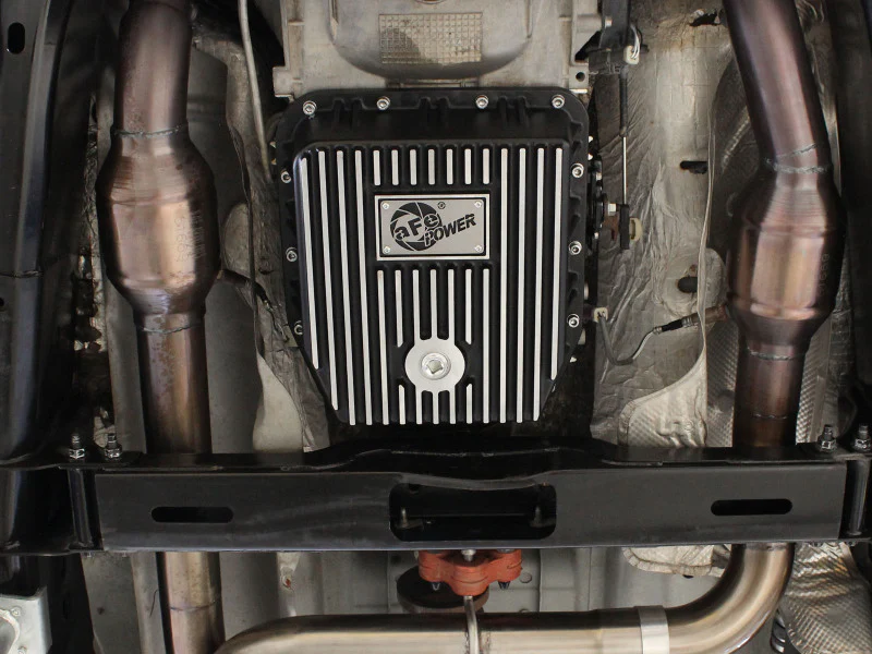 aFe POWER Transmission Pan Ford Trucks 80-92 (AOD Transmission)- Black w/ Machined Fins - Image 2