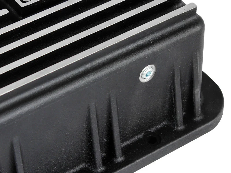aFe POWER Transmission Pan Ford Trucks 80-92 (AOD Transmission)- Black w/ Machined Fins - Image 6