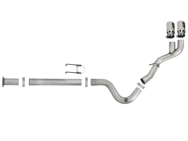 aFe Rebel XD 4in SS Down-Pipe Back Exhaust w/Dual Polished Tips 17-18 Ford Diesel Trucks V8-6.7L(td) - Image 2