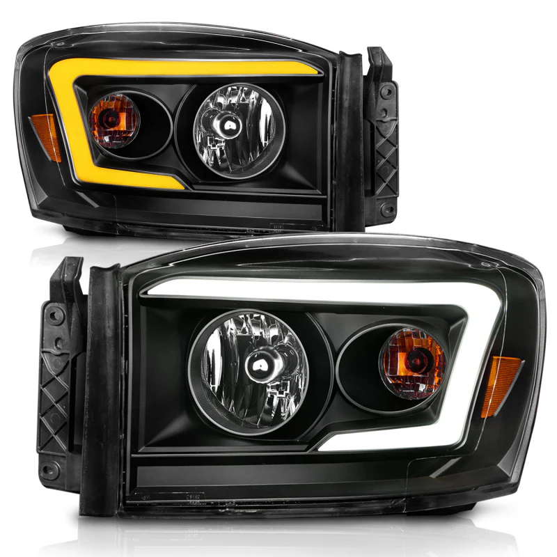 ANZO 06-09 Dodge RAM 1500/2500/3500 Headlights Black Housing/Clear Lens (w/Switchback Light Bars) - Image 10
