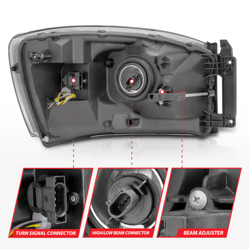 ANZO 06-09 Dodge RAM 1500/2500/3500 Headlights Black Housing/Clear Lens (w/Switchback Light Bars) - Image 2