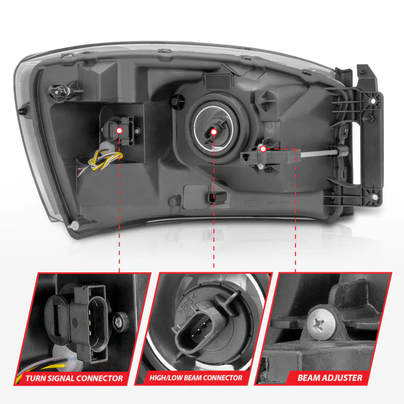 ANZO 06-09 Dodge RAM 1500/2500/3500 Headlights Black Housing/Clear Lens (w/Switchback Light Bars) - Image 6