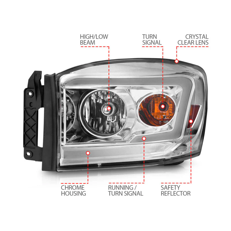 ANZO 06-09 Dodge RAM 1500/2500/3500 Headlights Chrome Housing/Clear Lens (w/ Light Bars) - Image 10