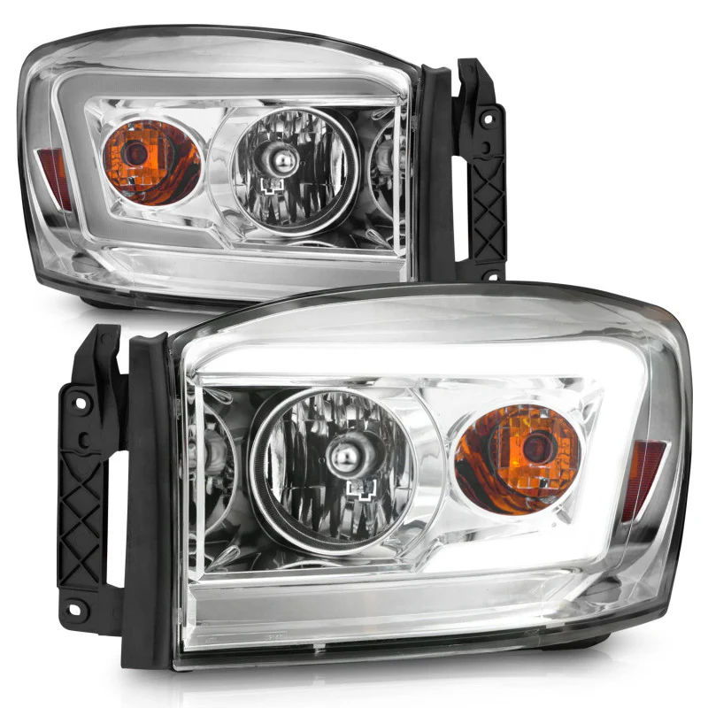 ANZO 06-09 Dodge RAM 1500/2500/3500 Headlights Chrome Housing/Clear Lens (w/ Light Bars) - Image 4