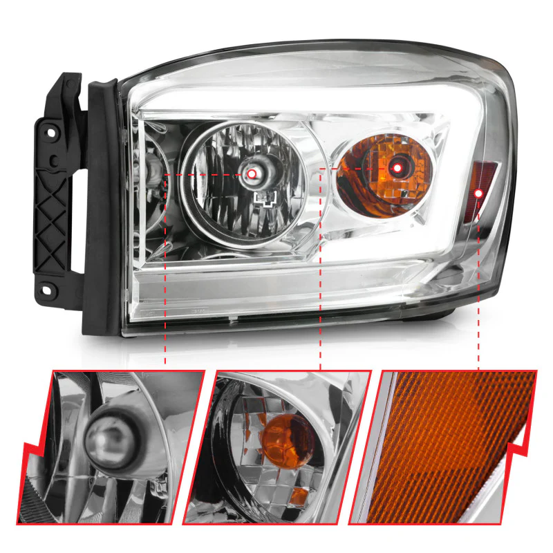 ANZO 06-09 Dodge RAM 1500/2500/3500 Headlights Chrome Housing/Clear Lens (w/ Light Bars) - Image 5