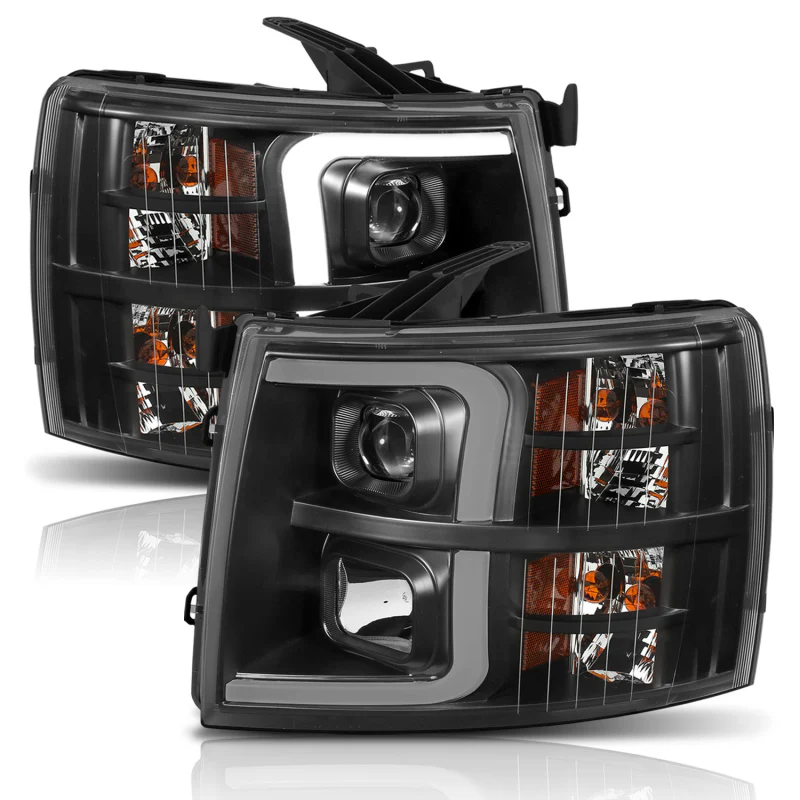 ANZO 07-13 Chevrolet Silverado 1500 Plank Style Projector Headlights Black w/ Amber - Image 12
