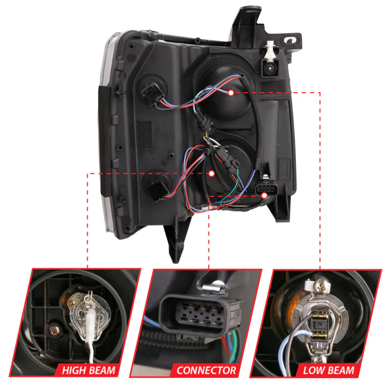 ANZO 07-13 Chevrolet Silverado 1500 Plank Style Projector Headlights Black w/ Amber - Image 15