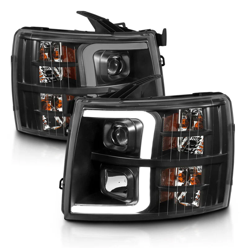 ANZO 07-13 Chevrolet Silverado 3500 Projector Headlights - Black Amber - Image 2