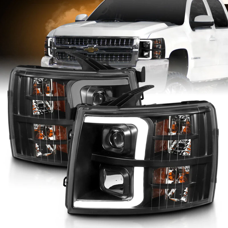 ANZO 07-13 Chevrolet Silverado 3500 Projector Headlights - Black Amber - Image 4