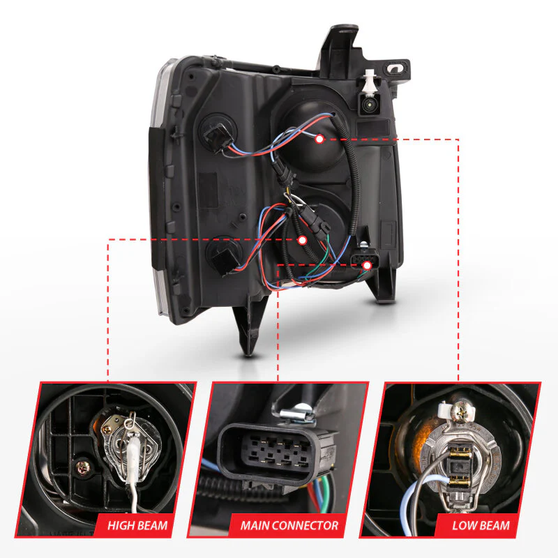 ANZO 07-13 Chevrolet Silverado 3500 Projector Headlights - Black Amber - Image 9