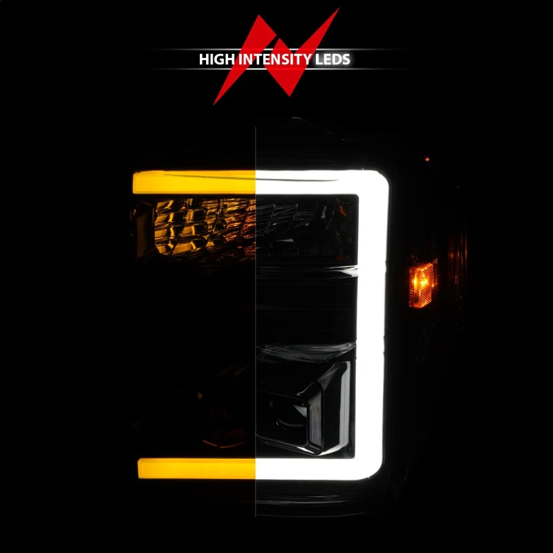 ANZO 08-10 Ford F-250 - F-550 Super Duty Projector Headlights w/ Light Bar Switchback Black Housing - Image 5