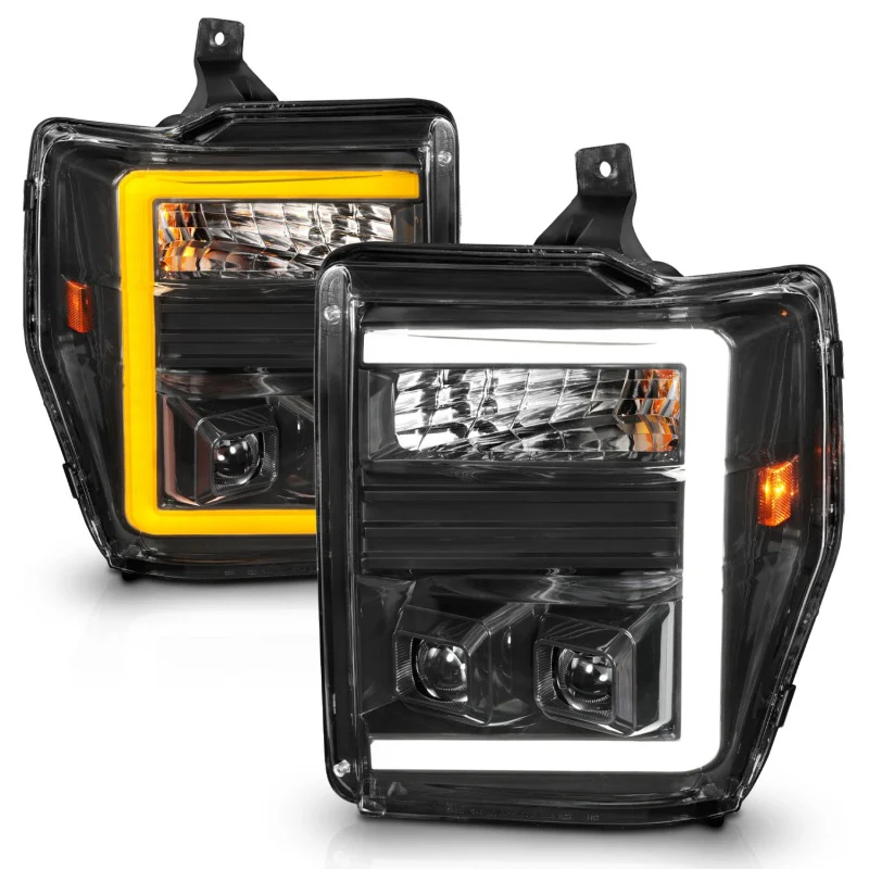 ANZO 08-10 Ford F-250 - F-550 Super Duty Projector Headlights w/ Light Bar Switchback Black Housing - Image 8