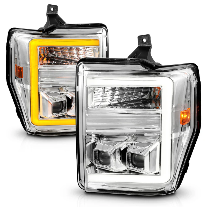 ANZO 08-10 Ford F-250 - F-550 Super Duty Projector Headlights w/ Light Bar Switchback Chrome Housing - Image 12