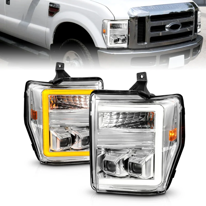 ANZO 08-10 Ford F-250 - F-550 Super Duty Projector Headlights w/ Light Bar Switchback Chrome Housing - Image 2