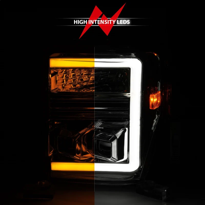 ANZO 08-10 Ford F-250 - F-550 Super Duty Projector Headlights w/ Light Bar Switchback Chrome Housing - Image 3