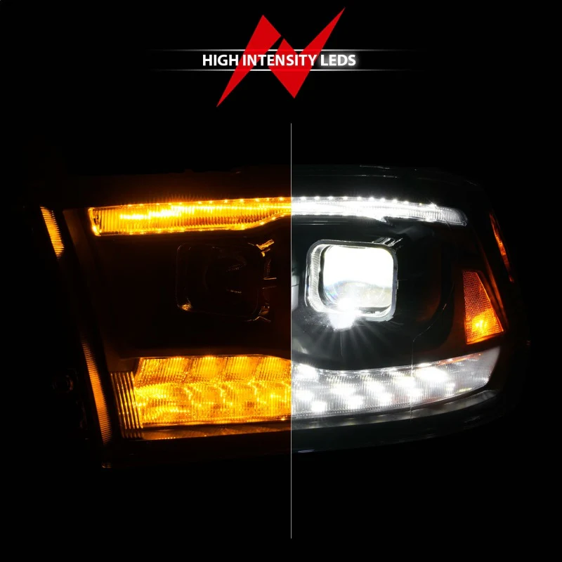 ANZO 09-18 Dodge Ram 1500/2500/3500 Full LED Proj Headlights w/Switchback Light Bar - Black - Image 13
