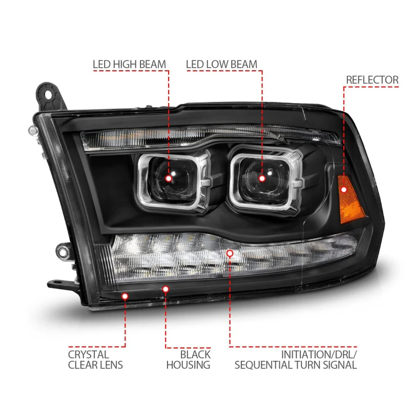 ANZO 09-18 Dodge Ram 1500/2500/3500 Full LED Proj Headlights w/Switchback Light Bar - Black - Image 15