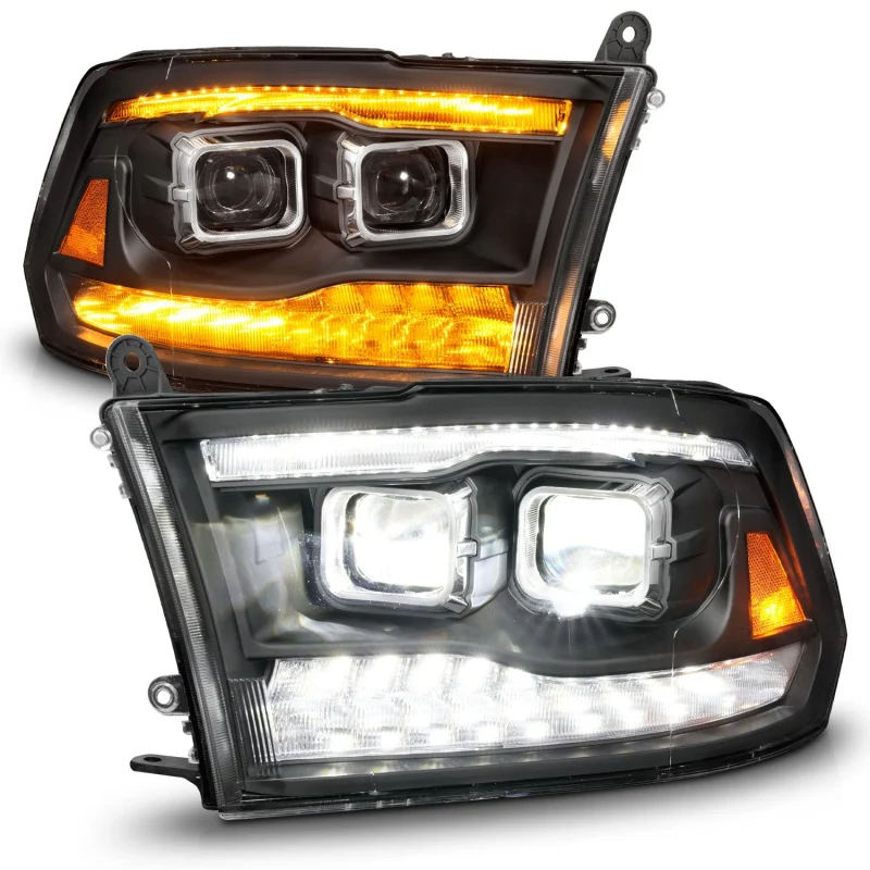 ANZO 09-18 Dodge Ram 1500/2500/3500 Full LED Proj Headlights w/Switchback Light Bar - Black - Image 8