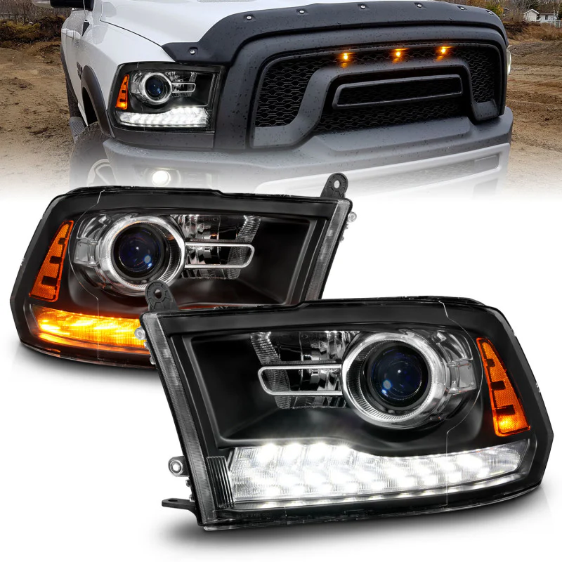 ANZO 09-18 Dodge Ram 1500/2500/3500 LED Plank Style Headlights Switchback + Sequential - Matte Black - Image 2