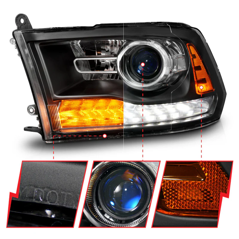 ANZO 09-18 Dodge Ram 1500/2500/3500 LED Plank Style Headlights Switchback + Sequential - Matte Black - Image 8