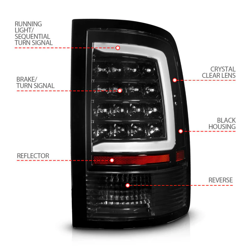 ANZO 09-18 Dodge Ram 1500 Full LED Taillights w/ Sequential Black Housing/Clear Lens - Image 8