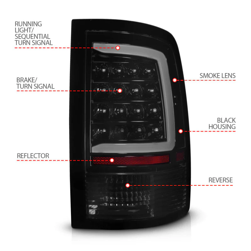 ANZO 09-18 Dodge Ram 1500 Full LED Taillights w/ Sequential Black Housing/Smoke Lens - Image 9