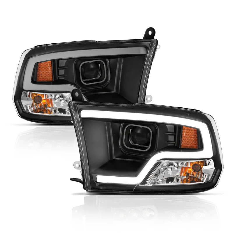 ANZO 09-18 Dodge Ram 1500 Plank Style Projector Headlights Black w/ Halo - Image 8