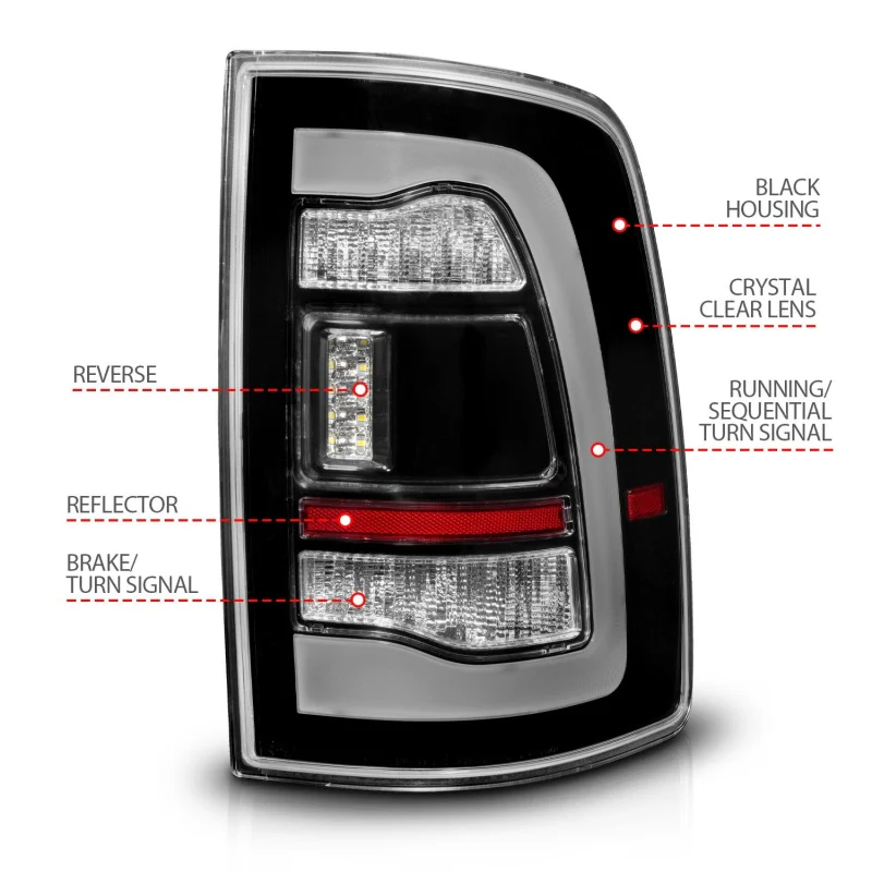 ANZO 09-18 Dodge Ram 1500 Sequential LED Taillights Black - Image 3