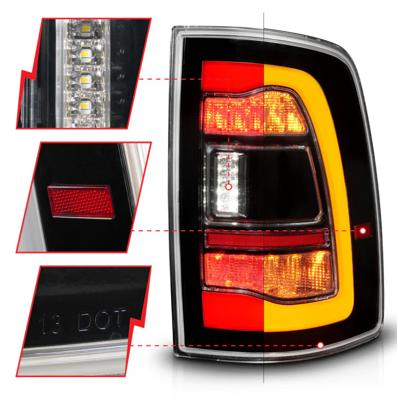 ANZO 09-18 Dodge Ram 1500 Sequential LED Taillights Black w/Switchback Amber Signal - Image 13