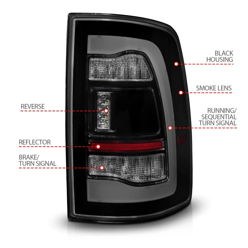 ANZO 09-18 Dodge Ram 1500 Sequential LED Taillights Smoke Black - Image 3