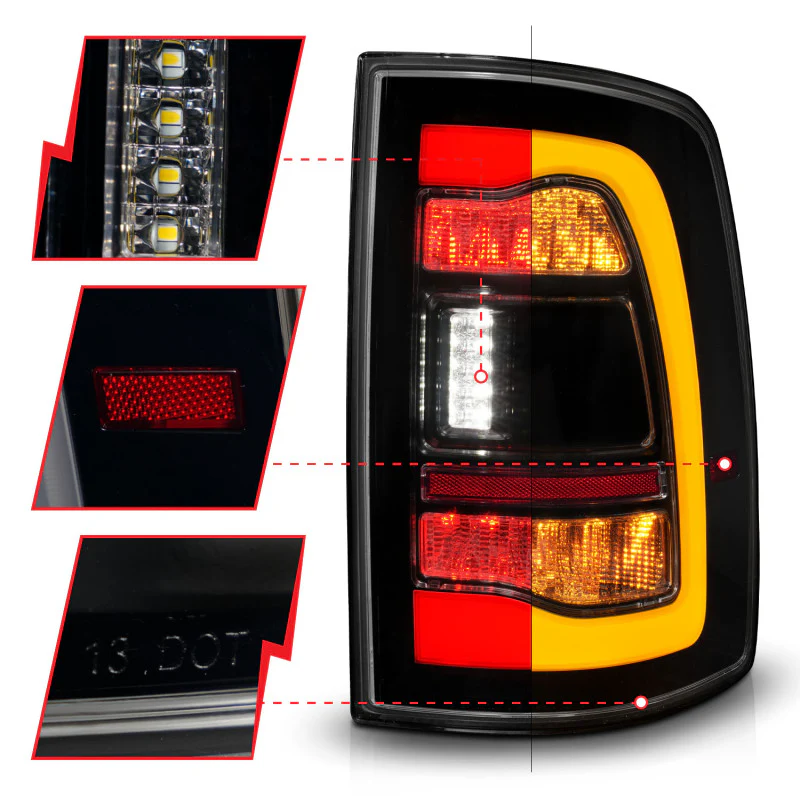 ANZO 09-18 Dodge Ram 1500 Sequential LED Taillights Smoke Black w/Switchback Amber Signal - Image 10