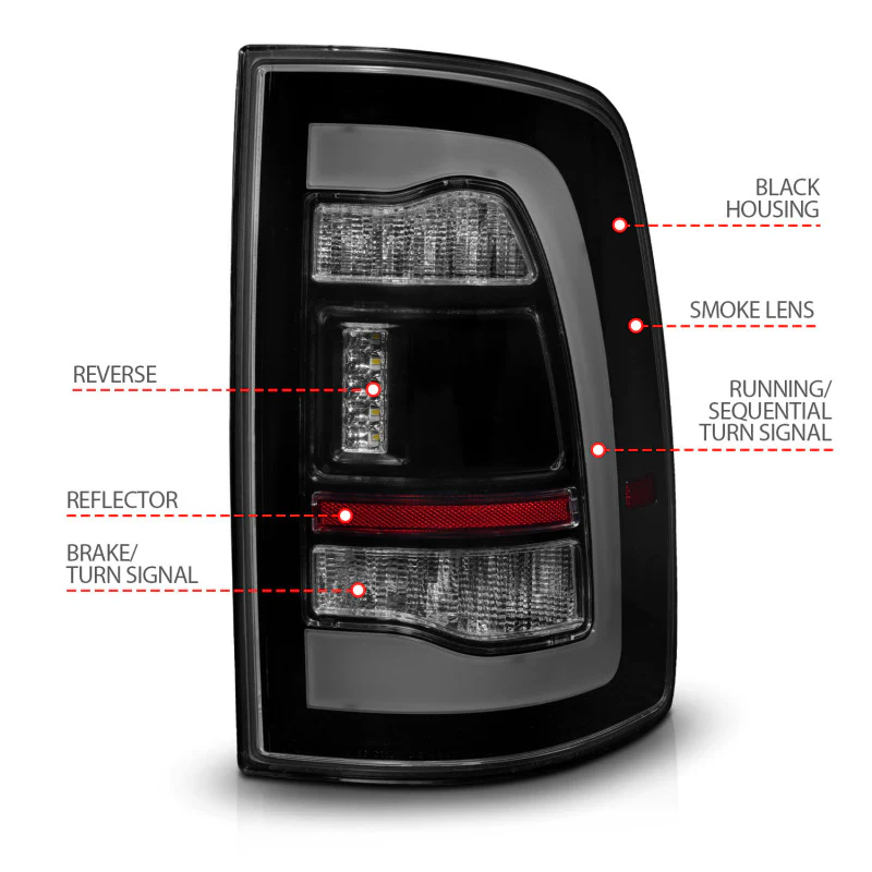 ANZO 09-18 Dodge Ram 1500 Sequential LED Taillights Smoke Black w/Switchback Amber Signal - Image 11