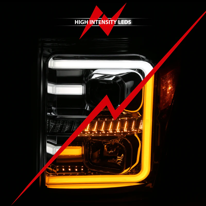 ANZO 11-16 Ford F-250/F-350/F-450 Projector Headlights w/ Plank Style Switchback Chrome w/Amber - Image 11