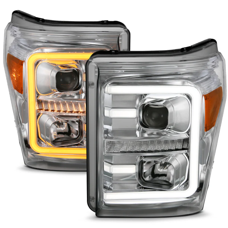 ANZO 11-16 Ford F-250/F-350/F-450 Projector Headlights w/ Plank Style Switchback Chrome w/Amber - Image 2