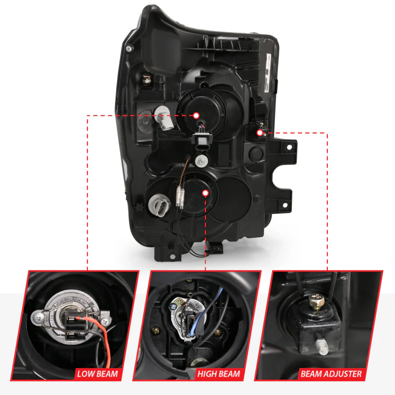 ANZO 11-16 Ford F-250/F-350/F-450 Projector Headlights w/ Plank Style Switchback Chrome w/Amber - Image 3