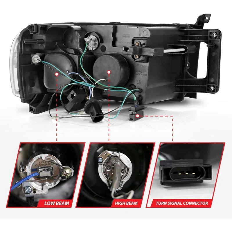 Anzo 111490 02-05 Dodge RAM 1500, 03-05 RAM 2500/3500 Black Halo Projector Headlights - Image 3