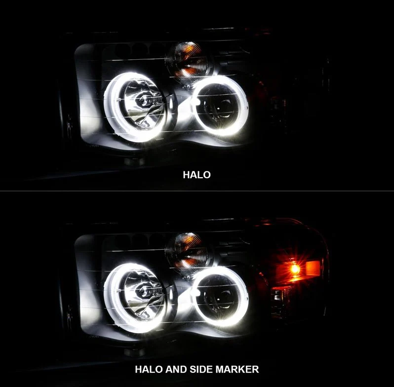 Anzo 111490 02-05 Dodge RAM 1500, 03-05 RAM 2500/3500 Black Halo Projector Headlights - Image 4