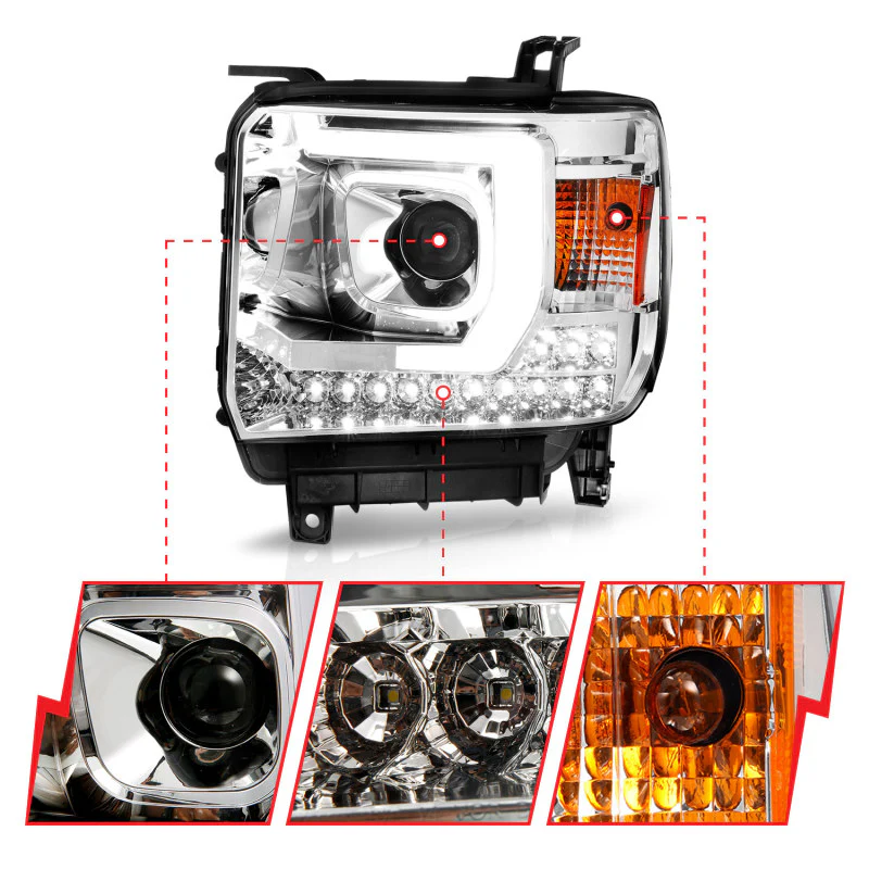 ANZO 14-15 GMC Sierra 1500/2500HD/3500HD Plank Style Projector Headlight - Chrome Housing - Image 11