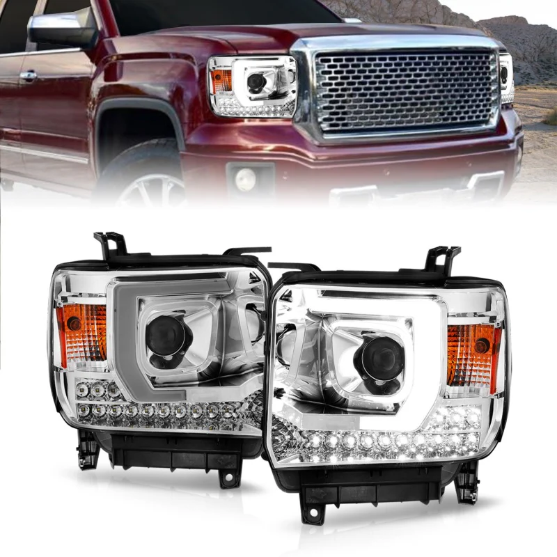 ANZO 14-15 GMC Sierra 1500/2500HD/3500HD Plank Style Projector Headlight - Chrome Housing - Image 2
