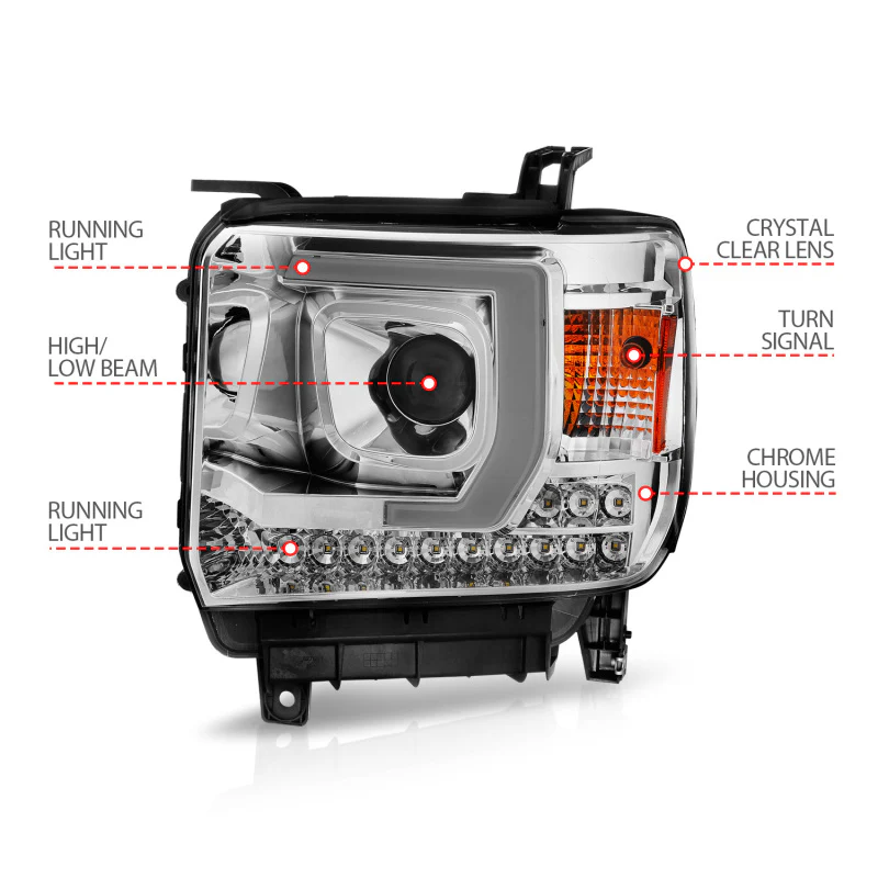 ANZO 14-15 GMC Sierra 1500/2500HD/3500HD Plank Style Projector Headlight - Chrome Housing - Image 7