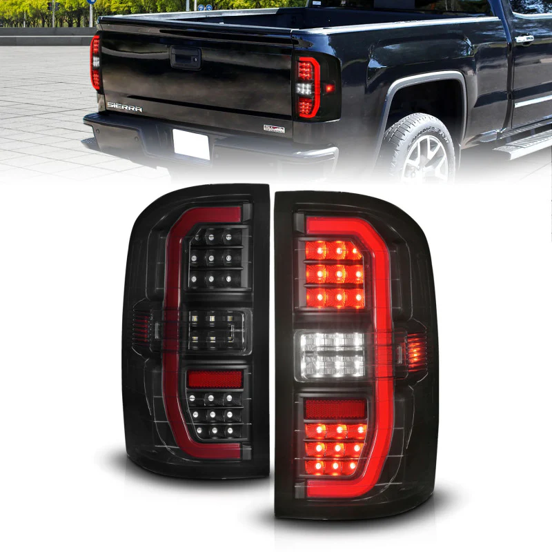 ANZO 14-18 GMC Sierra 1500 Full LED Taillights Black Housing Smoke Lens (w/C Light Bars) - Image 2