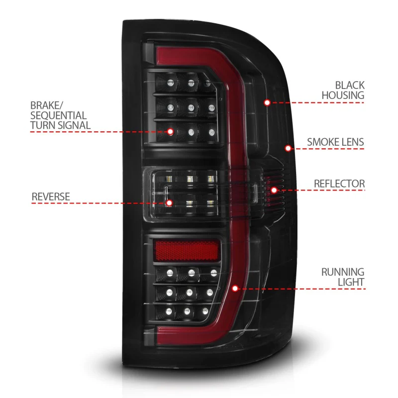 ANZO 14-18 GMC Sierra 1500 Full LED Taillights Black Housing Smoke Lens (w/C Light Bars) - Image 7
