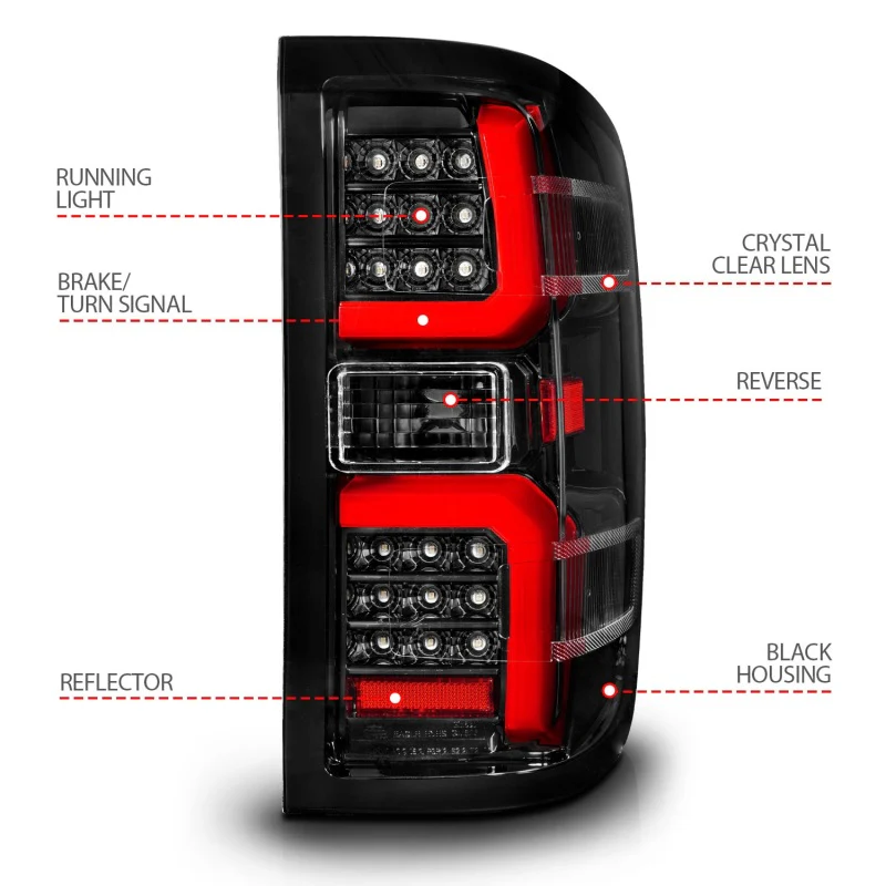 ANZO 15-19 Chevrolet Silverado 2500 HD/3500 HD LED Taillight w/ Sequential Black Housing/Clear Lens - Image 6