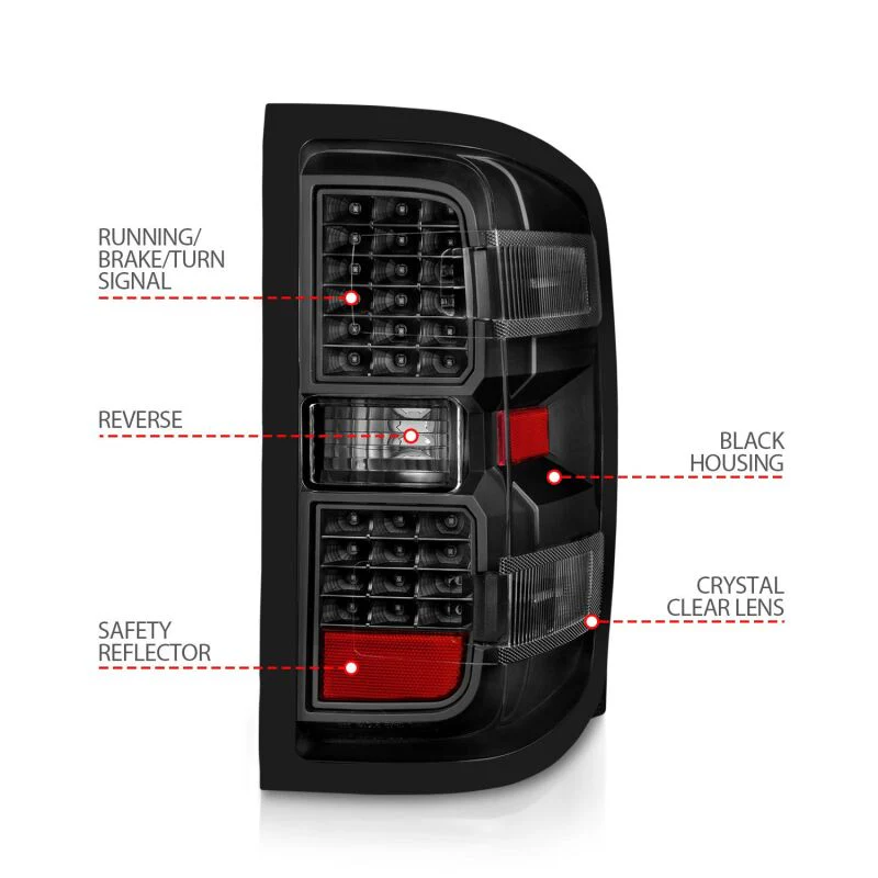 ANZO 15-19 Chevy Silverado 2500HD/3500HD (Factory Halogen Only) LED Tail Lights Black w/Clear Lens - Image 11