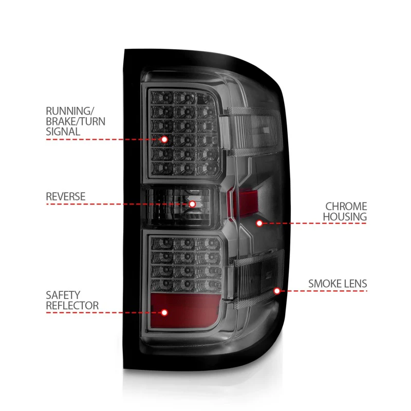 ANZO 15-19 Chevy Silverado 2500HD/3500HD (Factory Halogen Only) LED Tail Lights Smoke w/Clear Lens - Image 12