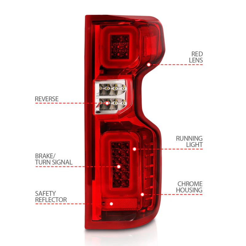 ANZO 19-21 Chevy Silverado Full LED Taillights Chrome Housing Red/Clear Lens G2 (w/C light Bars) - Image 11