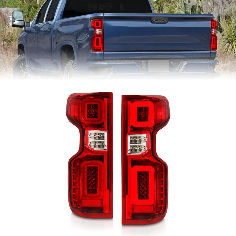 ANZO 19-21 Chevy Silverado Work Truck Full LED Taillights Chrome Housing Red Lens G2(w/C light Bars) - Image 2