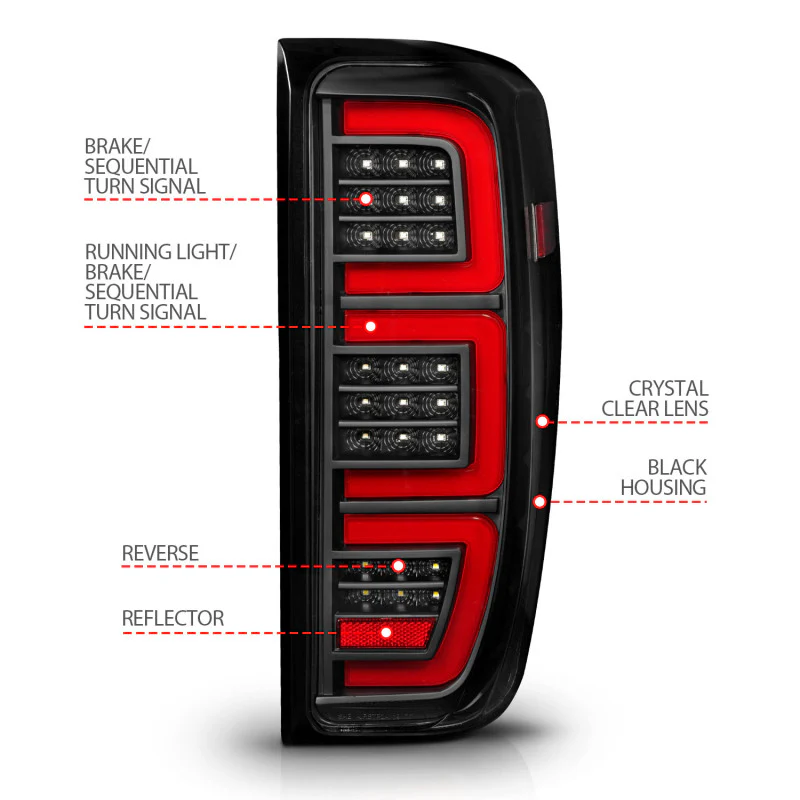 ANZO 19-23 GMC Sierra 1500/2500HD/3500HD Black Replacement Full LED Bar Tail Light - Image 6