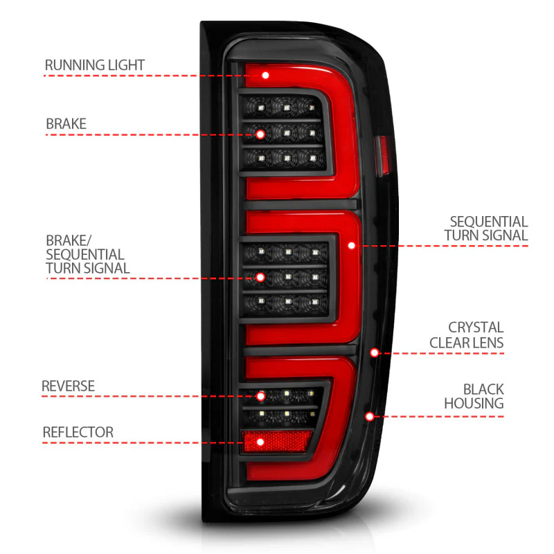ANZO 19-23 GMC Sierra 1500/2500HD/3500HD Black Replacement Full LED Bar Tail Light - Image 8