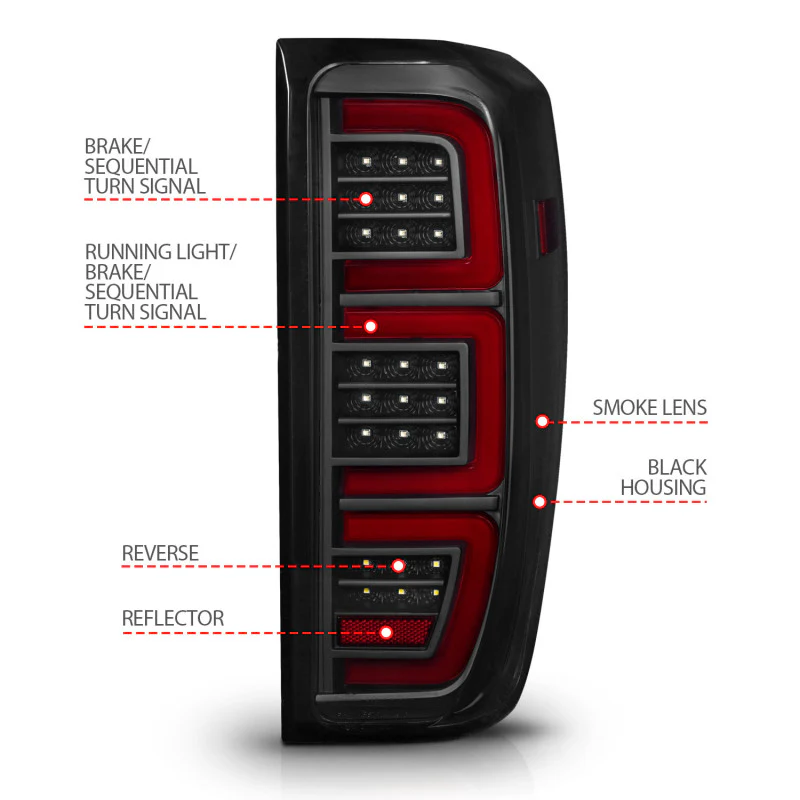 ANZO 19-23 GMC Sierra 1500/2500HD/3500HD Smoke Black Replacement Full LED Bar Tail Light - Image 11